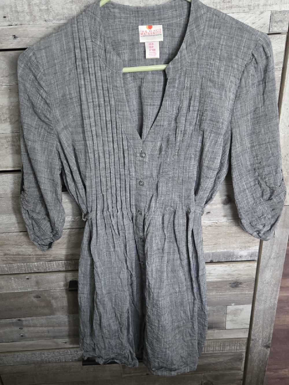 Pleated V-Neck Tunic Dress in Heather Gray